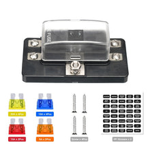 Load image into Gallery viewer, 4-Way Blade Fuse Box Standard Circuit Fuse Holder Box Block DC 12-32V with Waterproof Protection Cover
