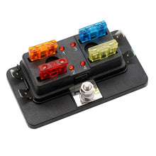 Load image into Gallery viewer, 4-Way Blade Fuse Box with LED Indicator for Blown Fuse Block Holder Box with Protection Cover for Car Boat Marine Auto
