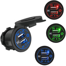 Load image into Gallery viewer, 4.2A Dual USB Car Charger Socket Waterproof 12V/24V USB Fast Charger Socket Power Outlet with Touch Switch D5
