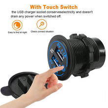 Load image into Gallery viewer, 4.2A Dual USB Car Charger Socket Waterproof 12V/24V USB Fast Charger Socket Power Outlet with Touch Switch D5
