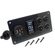 Load image into Gallery viewer, 4 Gang Rocker Dual USB Charger + Digital Volmeter +12V Outlet Pre-Wired
