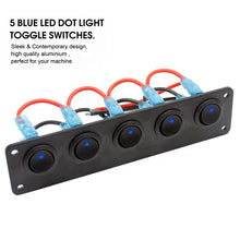 Load image into Gallery viewer, 5 Gang 3Pin 12V Truck Marine Boat Blue light On Off Rocker Switch Panel
