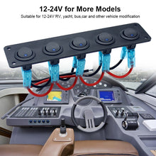 Load image into Gallery viewer, 5 Gang 3Pin 12V Truck Marine Boat Blue light On Off Rocker Switch Panel
