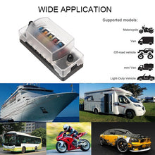 Load image into Gallery viewer, 6-Way Automotive Fuse Box Holder 6 Circuit Fuse Holder, 24 Pieces 5A 10A 15A 20A Fuses, 16 Pieces Wire Lugs Rings U Shaped Terminal
