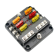 Load image into Gallery viewer, 6-Way Fuse Block with LED Warning Indicator 6 Circuits Negative Bus Fuse Box for Car Boat Marine RV Truck
