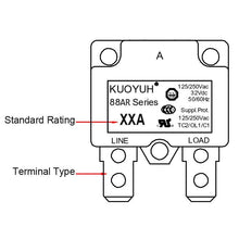 Load image into Gallery viewer, KUOYUH 12 Amp 88AR Series Quick Connect Terminals Automatic-Reset Thermal Circuit Breaker
