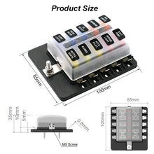Load image into Gallery viewer, Car Fuse Box 10 Way Blade Fuse Box Holder with LED Warning Light Kit for Car Boat Marine Trike 12V 24V

