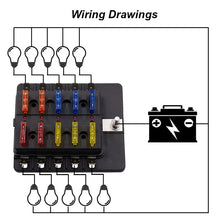 Load image into Gallery viewer, Car Fuse Box 10 Way Blade Fuse Box Holder with LED Warning Light Kit for Car Boat Marine Trike 12V 24V
