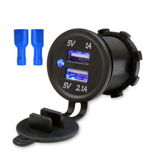 Load image into Gallery viewer, Car Motorcycle Bus Boat Marine Truck Bike Waterproof LED Light Ring 3.1A Dual Port Socket Mobile Phone USB Car Charger
