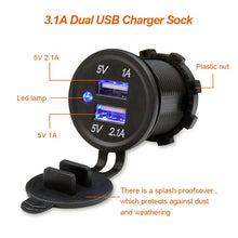 Load image into Gallery viewer, Car Motorcycle Bus Boat Marine Truck Bike Waterproof LED Light Ring 3.1A Dual Port Socket Mobile Phone USB Car Charger
