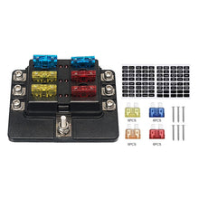 Load image into Gallery viewer, DC 12-24V Boat Fuse Holder 6-Way Fuse Block Negative Bus Fuse Box with Damp-Proof Cover and LED Warning Indicator

