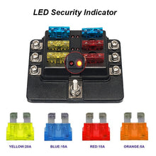 Load image into Gallery viewer, DC 12-24V Boat Fuse Holder 6-Way Fuse Block Negative Bus Fuse Box with Damp-Proof Cover and LED Warning Indicator
