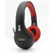Load image into Gallery viewer, FM Radio Headphones Pull-Out Antenna for Great Reception, Walking, Jogging, Relaxing, School, Talk Radio - Powered by 2AA Batteries (Not Included) (Black &amp; Red)
