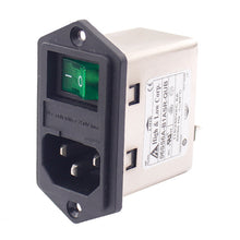 Load image into Gallery viewer, IEC Power inlet module C14 EMI filter screw mounted 2 fuses with green illuminated rocker switchIMG1
