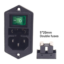 Load image into Gallery viewer, IEC Power inlet module C14 EMI filter screw mounted 2 fuses with green illuminated rocker switchIMG1
