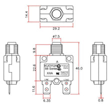 Load image into Gallery viewer, KUOYUH 16 Amp 88 Series Quick Connect Terminals Push-To-Reset Thermal Circuit Breaker
