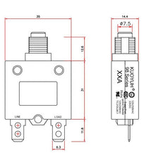 Load image into Gallery viewer, KUOYUH 20 Amp 98 Series Quick Connect Terminals Push-To-Reset Thermal Circuit Breaker
