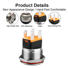 Load image into Gallery viewer, LED Light Momentary Latching Car Engine Power Switch 5V 12V 24V 220V Red Blue 22mm Waterproof Metal Push Button Switch
