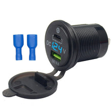 Load image into Gallery viewer, PD Type C USB Car Charger Socket and QC 3.0 Quick Charger 12V/24V Car Power Outlet Waterproof Socket 64W Dual USB Charger Socket

