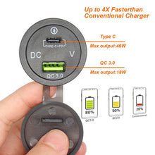 Load image into Gallery viewer, PD Type C USB Car Charger Socket and QC 3.0 Quick Charger 12V/24V Car Power Outlet Waterproof Socket 64W Dual USB Charger Socket
