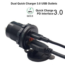 Load image into Gallery viewer, PD Type C USB Car Charger Socket and QC 3.0 Quick Charger 12V/24V Car Power Outlet Waterproof Socket 64W Dual USB Charger Socket

