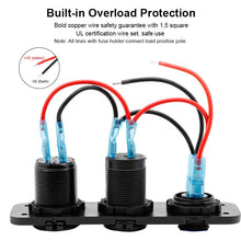 Load image into Gallery viewer, QC 3.0 Dual USB Ports with LED Voltmeter 12V Power Socket Outlet for Car Boat Marine RV Switch Panel
