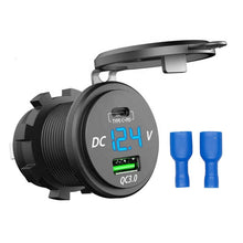 Load image into Gallery viewer, QC 3.0 Quick Charger 12V/24V Car Power Outlet Waterproof Socket 64W Dual USB Charger Socket PD Type C USB Car Charger Socket
