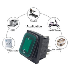 Load image into Gallery viewer, Rleil 250v 16A t100/55 waterproof green illuminated rocker switches SJ3-2(P)
