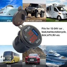 Load image into Gallery viewer, Waterproof 12V/24V QC3.0 Dual USB Fast Chargert Power Outlet with Touch Switch for Car Quick Charge 3.0 Dual USB Charger Socket
