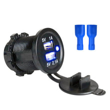 Load image into Gallery viewer, Waterproof 12v to 24v dual panel mounting usb sockets with indicator Dual USB Charger Socket 2.1A 1A

