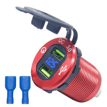 Load image into Gallery viewer, Waterproof Aluminum Quick Charge 3.0 Dual USB Bus Truck Marine Charger Socket with LED Voltmeter &amp; Wire Fuse for car
