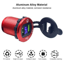 Load image into Gallery viewer, Waterproof Aluminum Quick Charge 3.0 Dual USB Bus Truck Marine Charger Socket with LED Voltmeter &amp; Wire Fuse for car

