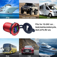 Load image into Gallery viewer, Waterproof Aluminum Quick Charge 3.0 Dual USB Bus Truck Marine Charger Socket with LED Voltmeter &amp; Wire Fuse for car
