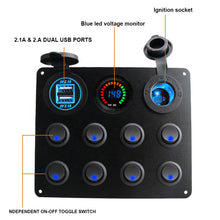 Load image into Gallery viewer, Waterproof DC 12V 24V Panel for Marine Car Boat 5 gang Led Rocker Switch 4.2A USB Charger Rocker switch control panel
