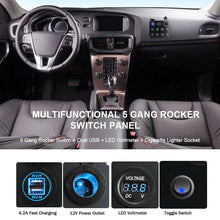 Load image into Gallery viewer, Waterproof DC 12V 24V Panel for Marine Car Boat 5 gang Led Rocker Switch 4.2A USB Charger Rocker switch control panel
