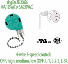 Load image into Gallery viewer, ZING EAR Pull Chain Ceiling Fan Switch 3 Speed 4 Wire ZE-268S6 (Silver) 5PCS

