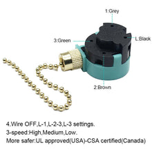 Load image into Gallery viewer, ZING EAR Pull Chain Ceiling Fan Switch 3 Speed 4 Wire ZE-268S6 (Silver) 5PCS
